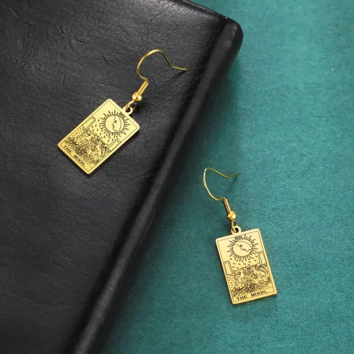 Vista 4 de TEAMER Tarot Cards - Aretes colgantes de acero inoxidable con amuleto vintage, joyería Wiccan para mujeres y niñas, Acero inoxidable, desconocido