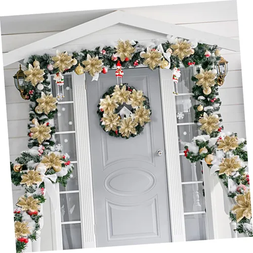Vista 7 de STOBOK Flores artificiales de pascua con purpurina, paquete de 12 adornos de árbol para coronas, guirnaldas, fiestas de vacaciones, decoración