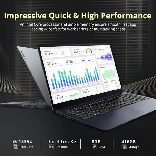 Vista 3 de Lenovo IdeaPad 1i - Laptop con pantalla táctil FHD de 15.6 pulgadas, Intel i5-1335U, 8 GB de RAM, 416 GB de almacenamiento