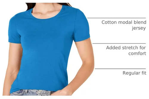 Vista 5 de Amazon Essentials Women's Regular-Fit Short-Sleeve T-Shirt (V-Neck or Crewneck), Cotton Modal Blend, Pack of 2 Paquete de 2 Azul/Naranja Coral