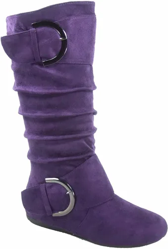Vista 12 de TOP Moda Bank-81 Botas de mujer con puntera redonda, tacón plano, cierre de cremallera y hebilla, estilo holgado. Negro