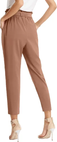 Vista 3 de KANCY KOLE - Pantalones paper bag de cintura alta y con bolsillos para mujer, con lazo, estilo casual, pantalones hasta el tobillo de la talla S a