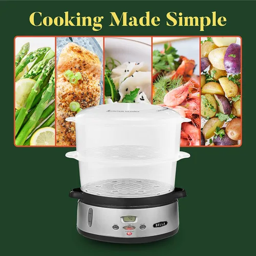 Vista 5 de BELLA - Vaporizador de alimentos digital de tres niveles de 9.5 cuartos de galón, saludable y rápida cocción simultánea, canastas apilables