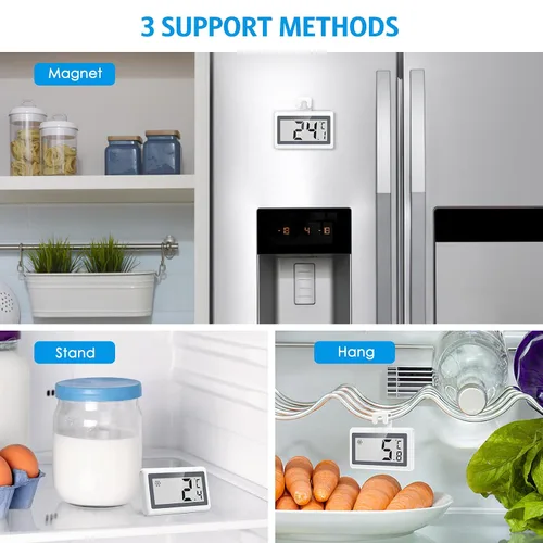 Vista 6 de AMIR Termómetro digital mejorado para refrigerador, termómetro para refrigerador y congelador con pantalla LCD transparente, parte trasera