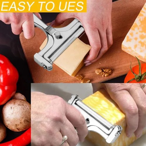 Vista 4 de Cortador de queso con alambre de acero inoxidable, cortador de queso ajustable de mano, afeitadora de queso premium para mozzarella, cheddar