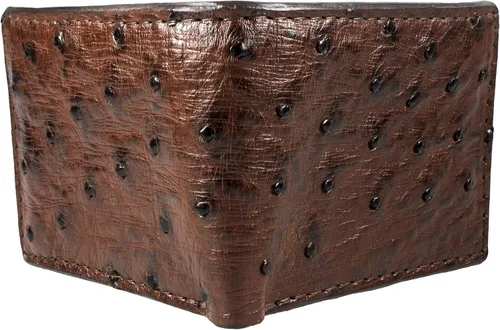 Vista 3 de Paquete Cinturón y Cartera de Piel de Avestruz Genuina Exótica Color Marrón