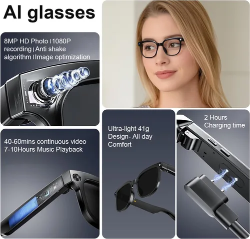 Vista 4 de Lentes inteligentes AI 2026 con cámara, video HD 4K y captura de fotos, gafas de cámara de 8 MP para hombres y mujeres, gafas de grabación