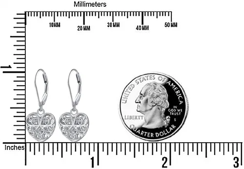 Vista 6 de Pendientes de plata de ley S925 con forma de corazón colgante, cierre de palanca, para mujer