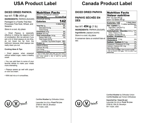 Vista 3 de Papaya seca en cubitos, 1 libra – Kosher, vegana, endulzada, sin sulfatar, a granel
