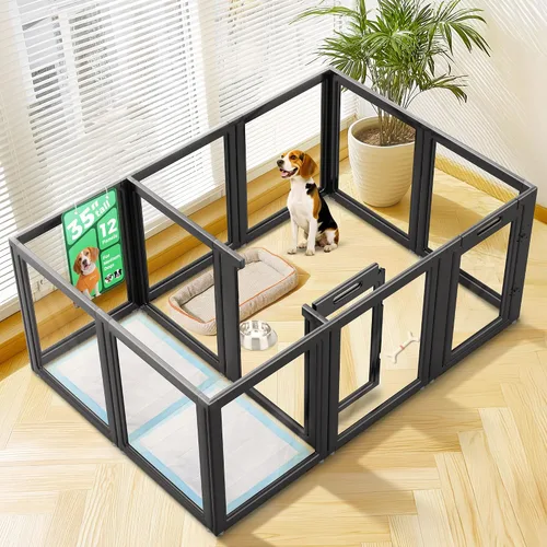 Vista 5 de FXW AuraSpace - Cerca acrílica para perros pequeños, para interiores, 24 pulgadas, 2 paneles, incluye 1 puerta y 1 panel, color negro