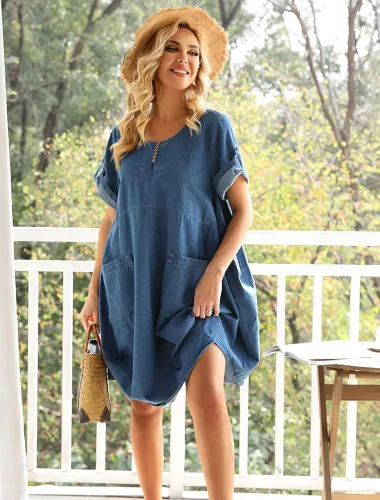 Vista 6 de Minibee - Vestidos casuales por debajo de la rodilla, holgados, con volantes y bolsillos para mujer