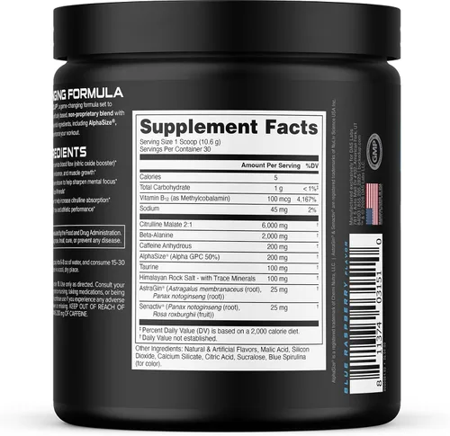 Vista 3 de Bucked Up Pre Workout 6 gramos de citrulina, 2 gramos de beta alanina y 3 otros ingredientes de marca registrada (Blue Raz)