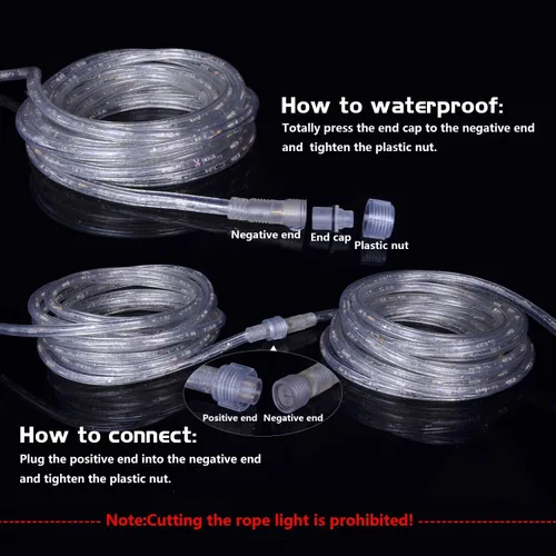 Vista 6 de Cuerda de luces de 20 pies, AC110V 6000K 144LEDS impermeable para interiores y exteriores Blanco