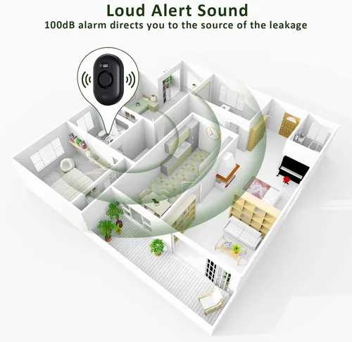 Vista 4 de Detector de fugas de agua Sensor de alarma: Monitor de inundación de agua en el hogar, Monitoreo inteligente de desbordamiento de fregadero Alerta