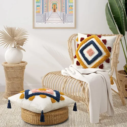 Vista 7 de Merrycolor - Fundas de almohada boho geométricas modernas con diamantes, almohadas decorativas boho, fundas de almohada de estilo arrojado y suaves
