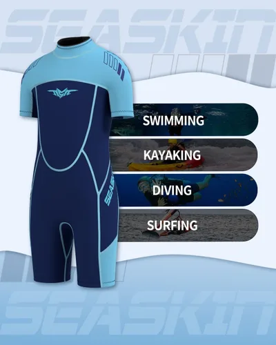 Vista 5 de Seaskin Traje de neopreno para niños y niñas de 0.118 pulgadas (0.118 in), con cremallera en la espalda, trajes térmicos para natación, buceo, surf