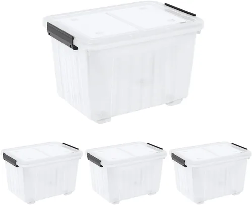 Vista 7 de Kiddream Cajas de plástico transparente de 50 cuartos de galón con ruedas, contenedores de almacenamiento grandes con tapas, juego de 4