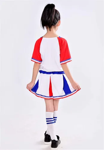 Vista 3 de Conjunto de uniforme de animadora para niñas y niñas, con falda, calcetines a la rodilla, con pompones, conjunto de vestido