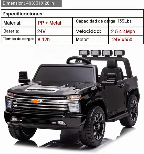 Vista 3 de Juguetes de paseo de 24 V para niños, Chevrolet Silverado de 2 plazas, auto Negro oscuro