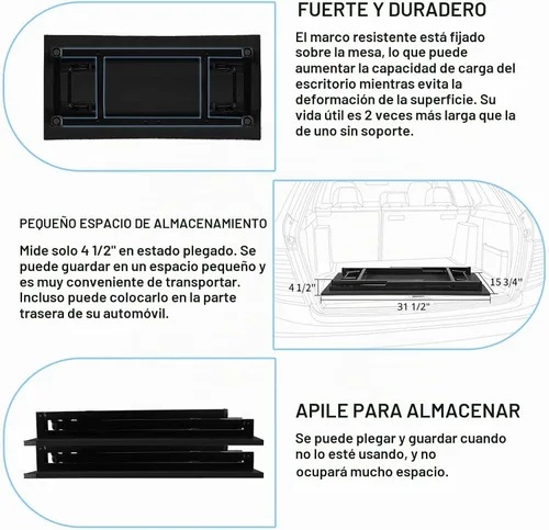 Vista 5 de Need - Escritorio plegable de 31 1/2" sin ensamblaje, mesa pequeña para computadora, escritorio robusto y resistente para espacios pequeños, marco