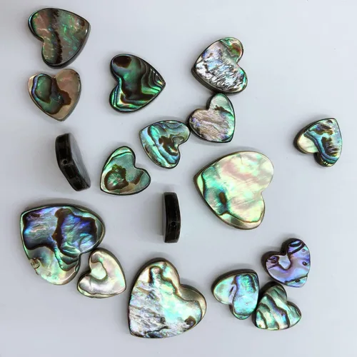 Vista 3 de 20 cuentas de corazón de concha de abulón, cuentas de abulón natural, cuentas sueltas planas y sueltas para hacer joyas, 0.394 pulgadas