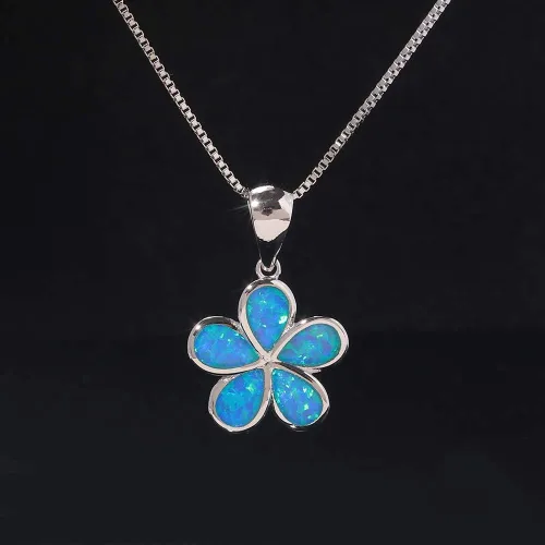 Vista 4 de CiNily Collar con colgante de hoja de ópaloflor para mujer, chapado en plata, regalo de joyería