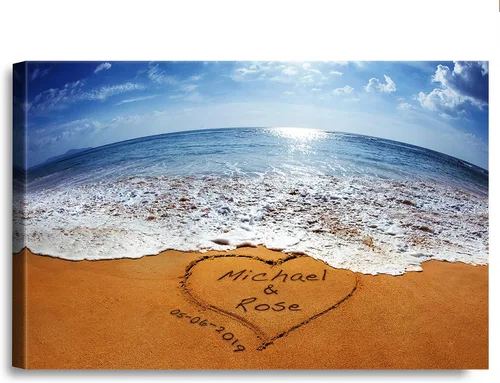 Vista 94 de A&T ARTWORK Love on Beach - Impresión fotográfica personalizada, incluye nombres y la fecha, regalo único para el aniversario de boda. Alfombrillas