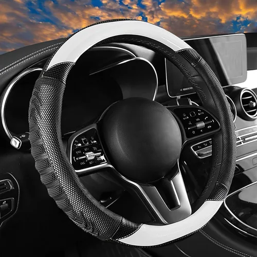 Vista 16 de Funda de cuero para volante de automóvil, material Panapi, universal de 14.5-15 pulgadas, antideslizante, transpirable, fundas para volante