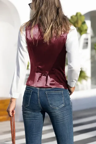 Vista 14 de KANCY KOLE Chaleco vintage para mujer, totalmente forrado, formal, de negocios, con botones, chaleco steampunk