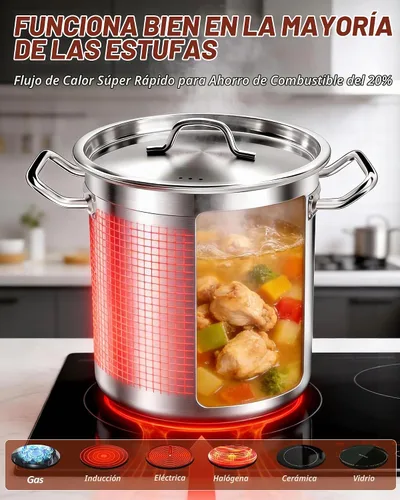 Vista 2 de Olla de 20 cuartos de galón - Olla de acero inoxidable con tapa – Olla de cocina resistente para sopa, guisado, pasta – Uso comercial y doméstico