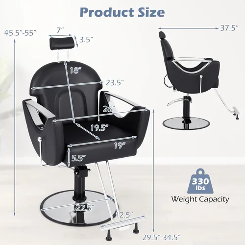 Vista 3 de Giantex Silla de peluquería reclinable, silla de salón para estilista, giratoria de 360 grados, altura ajustable y reposacabezas, bomba hidráulica