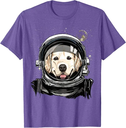Vista 6 de Camiseta para amantes de los perros de los astronautas del espacio exterior Golden Retriever Lover, Negro