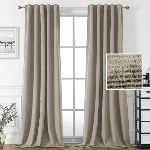 Vista 23 de H.VERSAILTEX Cortinas 100% opacas con aspecto de lino para dormitorio, cortinas de bloqueo de luz con doble cara de lino con pestaña trasera