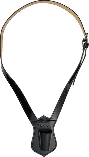 Vista 12 de JAY-PEE - Portador de bandera de desfile de doble correa, arnés de cuero negro ajustable Shield Backing and Durable Plastic Cup, Comfortable Neck