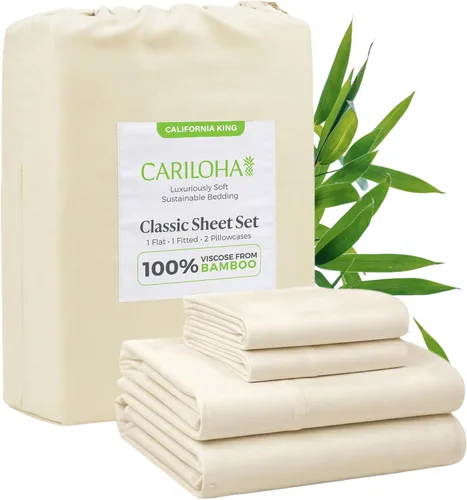 Vista 20 de Cariloha Set de sábanas clásico de 4 piezas Ropa de cama de playa King Material de viscosa Extra suave, refrescante para personas que