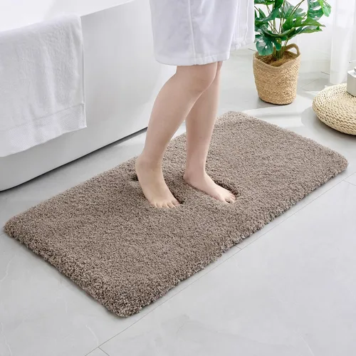 Vista 53 de Disolla - Alfombra antideslizante pequeña y esponjosa para el suelo del baño, lavable, afelpada, para ducha, absorbente, color beige, 17 x 24