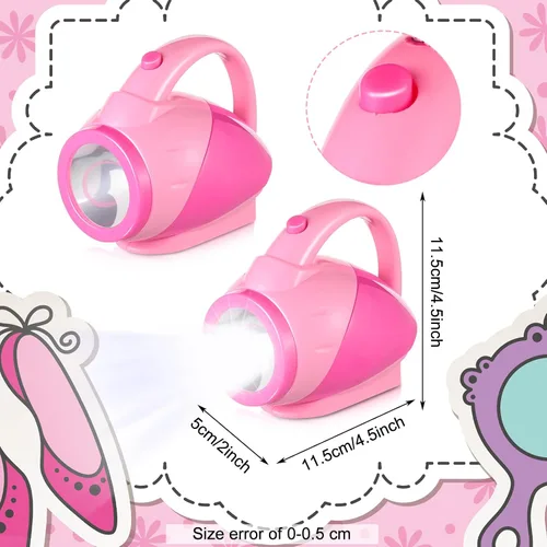 Vista 2 de Nosiny 2 Piezas Linternas para Niños Pequeños Niñas Rosas Linternas de Plástico con Mango de Agarre Fácil Artículos Esenciales de Campamento
