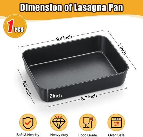 Vista 2 de TeamFar Sartén para lasaña, 9.4 x 7 x 2 pulgadas de acero inoxidable para hornear horneado profundo para horno tostador, sartén rectangular de Negro