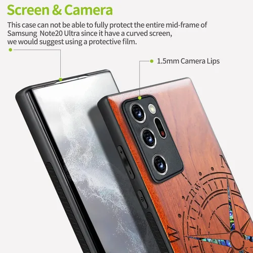 Vista 3 de Carveit Funda de madera de diseñador para Samsung Galaxy Note20 Ultra (grabado de madera e incrustaciones de carcasa) compatible con cargadores