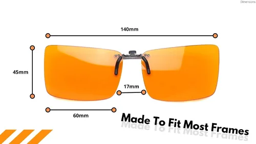 Vista 7 de Vyzia Lentes de bloqueo de luz azul con clip para dormir Se ajustan sobre anteojos recetados, lentes naranjas ayudan a reducir la fatiga ocular