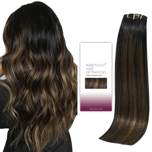 Vista 11 de WindTouch Extensiones de cabello humano real con pinzas, balayage, color rubio ceniza a rubio platino, con reflejos gruesos para cabeza completa, 14
