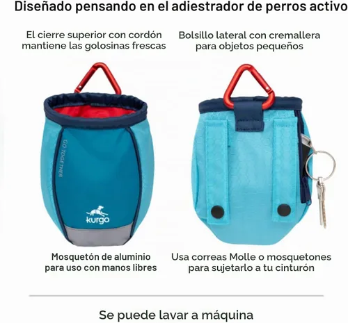 Vista 4 de Kurgo Go Stuff It Bolsa de Premios para Perros, Bolsa de Entrenamiento de Premios para Perros, Bolsas de Premios para Mascotas, Riñonera Manos Azul