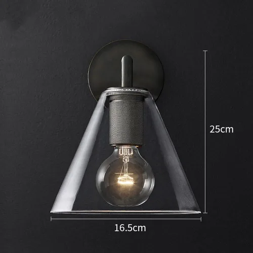 Vista 3 de Lámpara de pared industrial vintage para tocador con embudo de vidrio transparente, lámpara retro de metal montado en la pared E27, accesorios