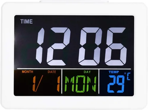 Vista 5 de TOPINCN Reloj despertador digital LCD, despertador digital de viaje, calendario digital, despertador, reloj de día para dormitorio, demencia