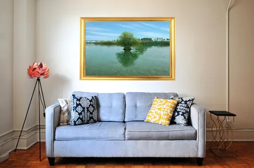Vista 2 de Picniva Murales de pared 3D, calcomanías artísticas decoradoras - Un árbol en el lago (22 x 14 pulgadas)