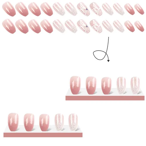 Vista 4 de Uñas postizas medianas con diseño de ataúd SWEKKE a presión, uñas postizas de cobertura completa rosa con diseños de flores, uñas adhesivas C1