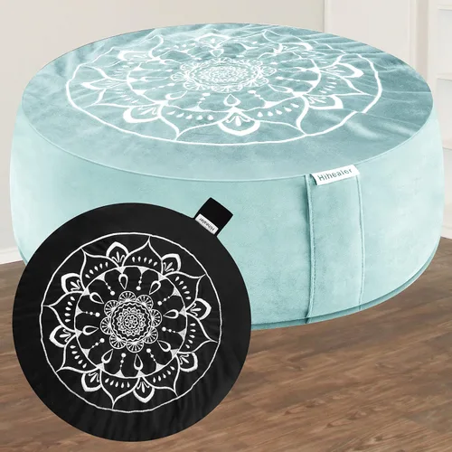 Vista 11 de Juego de cojín de meditación Hihealer grande de terciopelo para piso y cojín de yoga tibetano tradicional para adultos Zafu con relleno de trigo