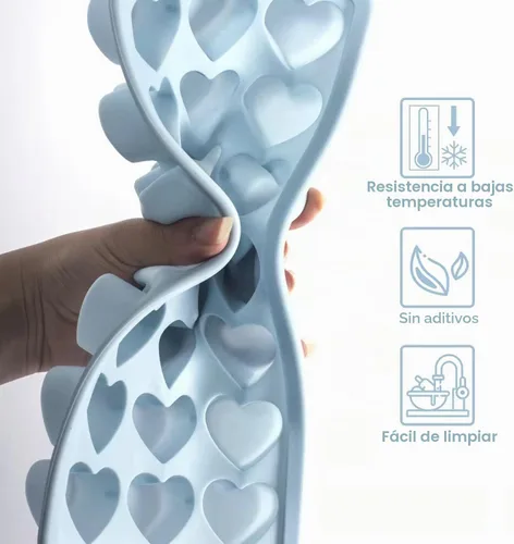 Vista 3 de Bandeja de cubitos de hielo en forma de corazón, molde de silicona de 21 agujeros con tapa extraíble flexible para whisky cóctel chocolate Azul