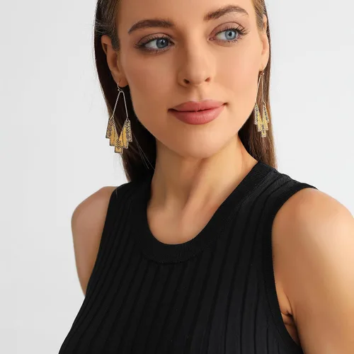 Vista 3 de Zealmer Gudukt Aretes étnicos con forma de abanico, gota geométrico para mujer