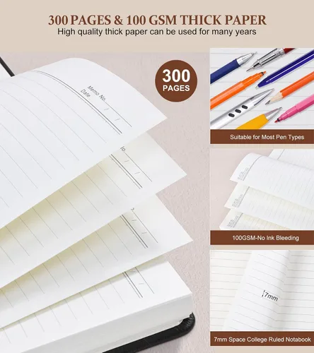 Vista 4 de Cuaderno de espiral rayado de 8.5"×11", 300 páginas con tapa dura de cuero, diarios para mujeres y hombres, cuadernos universitarios rayados A4